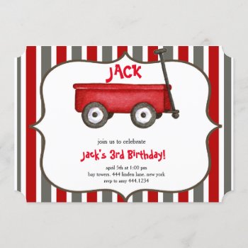 Little Red Wagon Boy Birthday Invitation by ThreeFoursDesign at Zazzle