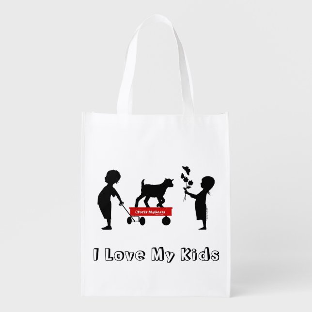 Little Red Wagon Kids and Goat Reusable Grocery Bag (Front)