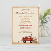 Little Red Wagon Sports Theme Boy Baby Shower Invitation (Standing Front)