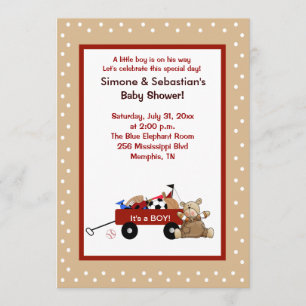 Little Red Wagon & Teddy Bear 5x7 Invite 2-sided