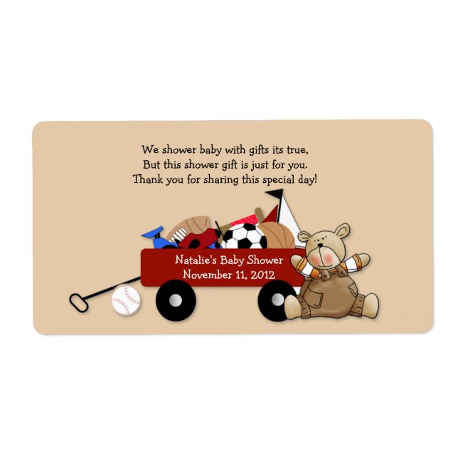 Little Red Wagon Teddy Bear Label Sticker - Large (Front)