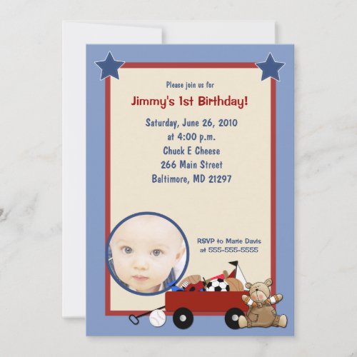 Little Red Wagon Teddy Bear Photo Invitation