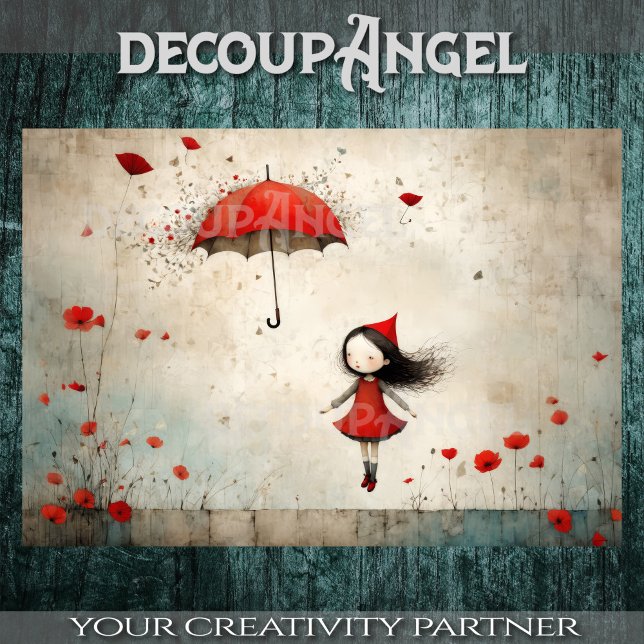 Little Red with Umbrella and Poppies - Decoupage - Tissue Paper (Creator Uploaded)