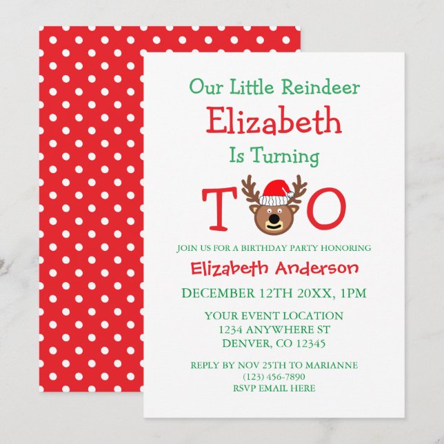 Little Reindeer 2nd Birthday Invitation (Front/Back)