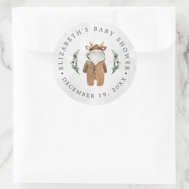 Little Reindeer | Christmas Baby Shower Favor Classic Round Sticker (Bag)
