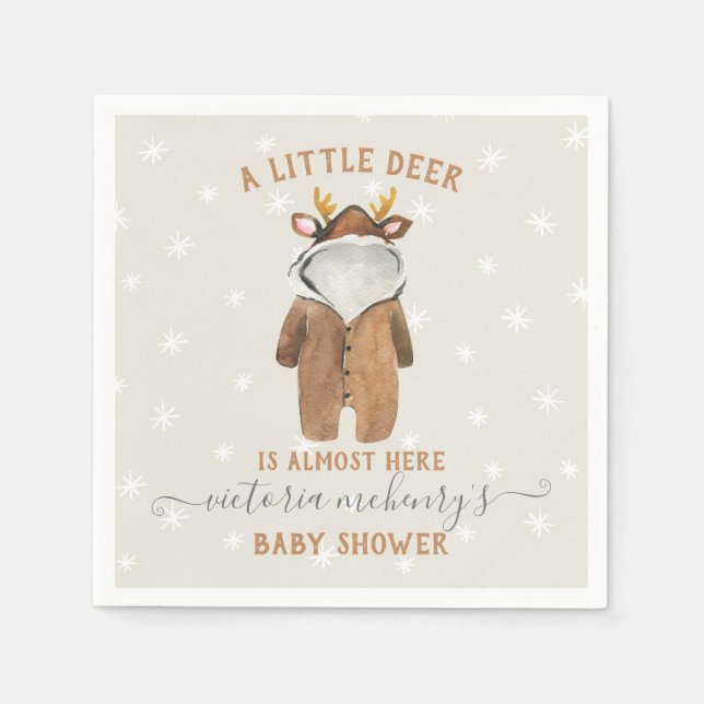 Little Reindeer Christmas Winter Baby Shower Napkins (Front)