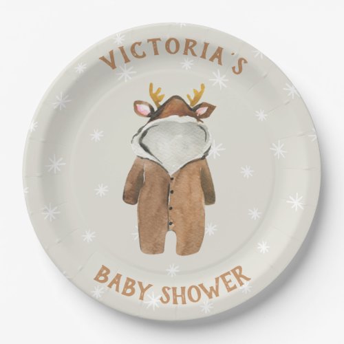 Little Reindeer Christmas Winter Baby Shower Paper Plates