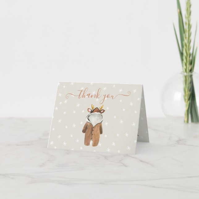 Little Reindeer Christmas Winter Baby Shower Thank You Card (Front)