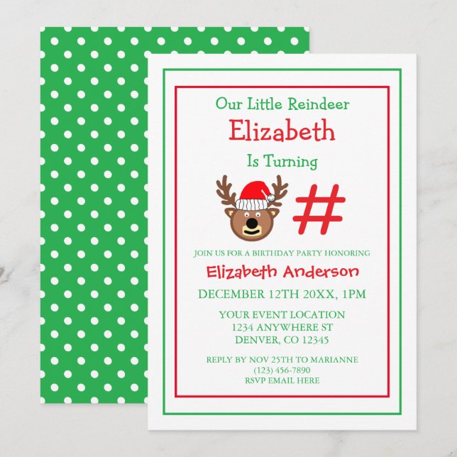 Little Reindeer Kids Birthday Invitation (Front/Back)