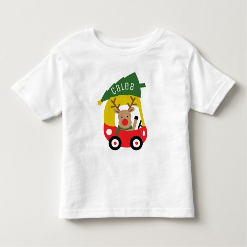 Little Reindeer Red Car  Christmas Tree Kids Baby Toddler T_shirt