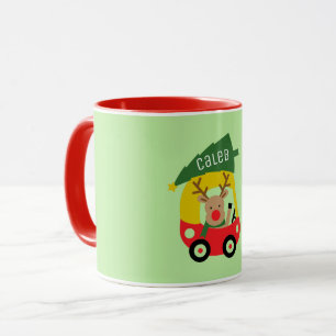 Little Reindeer Red Car & Christmas Tree Kids Cute Mug