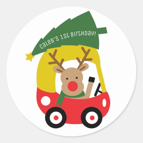Little Reindeer Red Car Christmas Tree Kids Party Classic Round Sticker