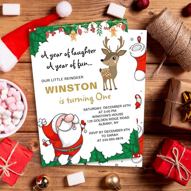 Little Reindeer Santa Christmas Holiday Birthday Invitation (Creator Uploaded)