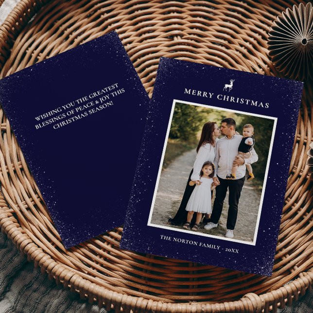 Little Reindeer Simple Snowflakes Custom Photo  Holiday Card (Creator Uploaded)