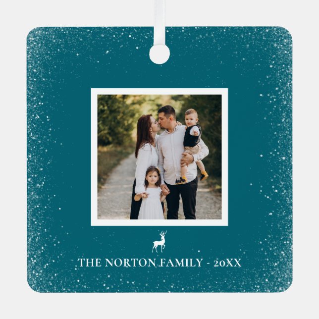 Little Reindeer Simple Snowflakes Custom Photo  Metal Ornament (Front)