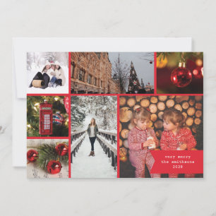 Little Ribbon Multi Photo Christmas Red Plaid  Holiday Card