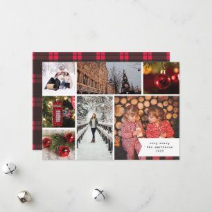 Little Ribbon Multi Photo Christmas Red Plaid  Holiday Card