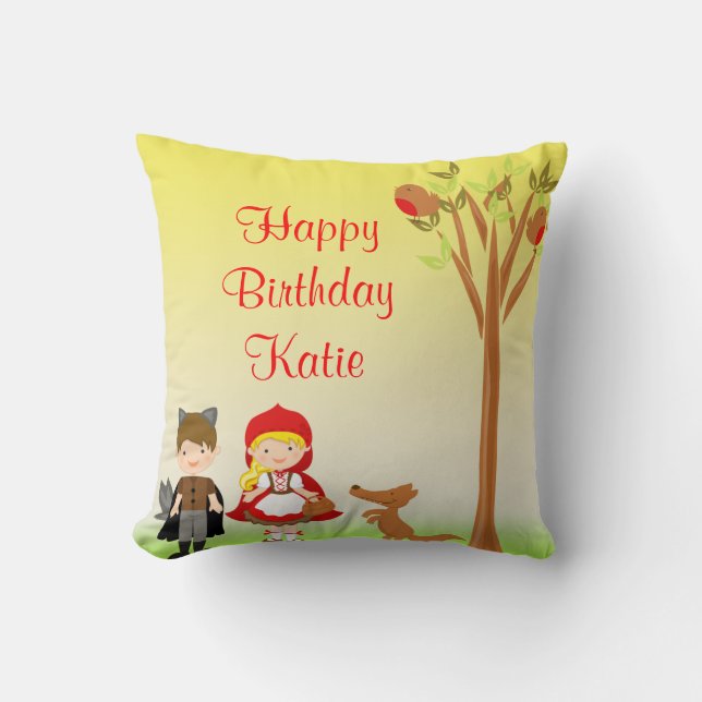Little Riding Hood Birthday Celebration Throw Pillow (Front)