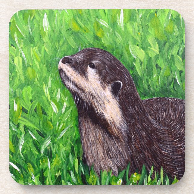 Little River Otter Painting Beverage Coaster (Front)