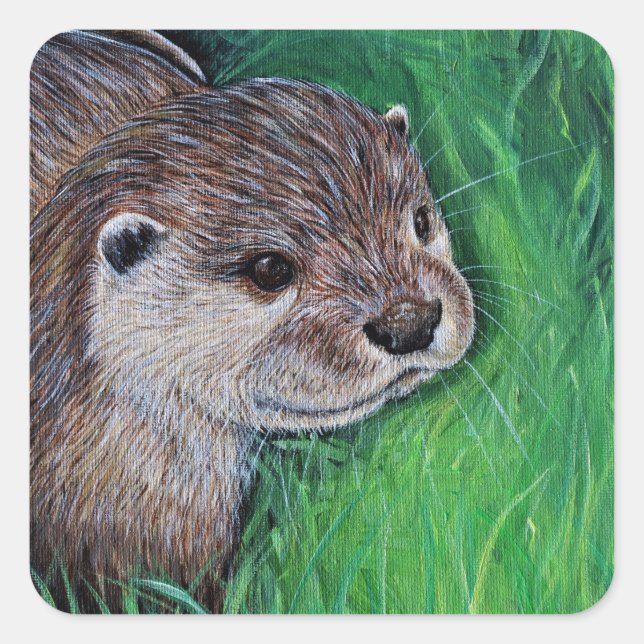 Little River Otter Painting Square Sticker (Front)
