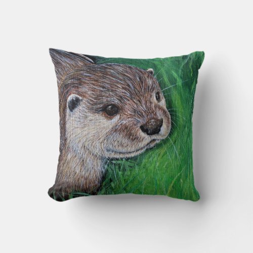 Little River Otter Painting Throw Pillow
