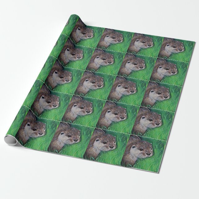 Little River Otter Painting Wrapping Paper (Unrolled)