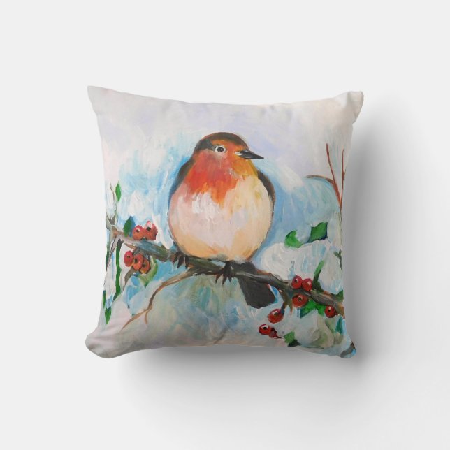 Little Robin Throw Pillow (Front)
