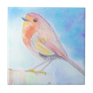 Little Robin Watercolour Painting Ceramic Tile