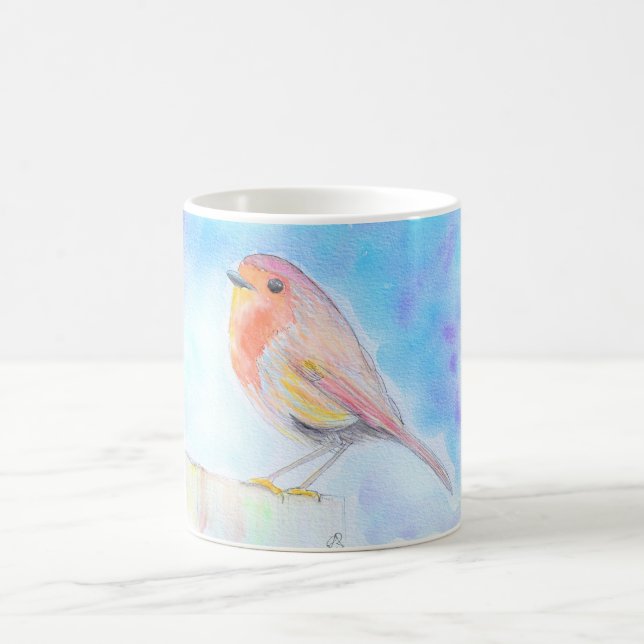 Little Robin Watercolour Painting Coffee Mug (Center)