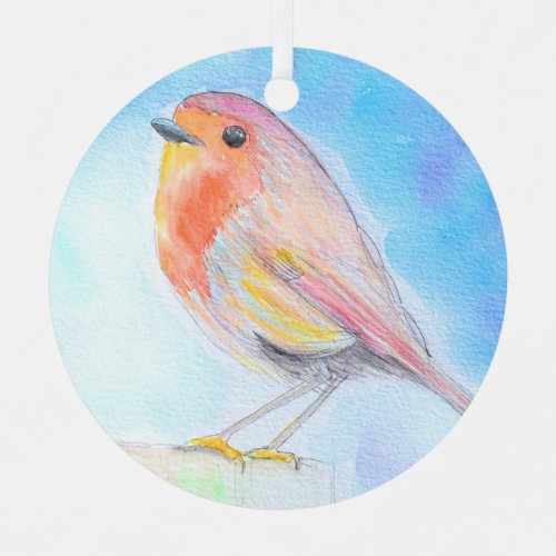 Little Robin Watercolour Painting Metal Ornament