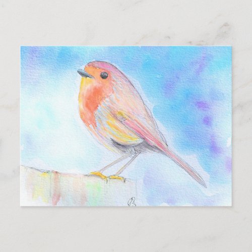 Little Robin Watercolour Painting Postcard