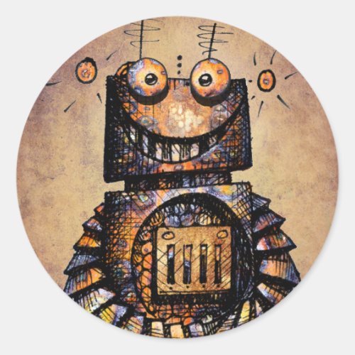 Little Robot Classic Round Sticker