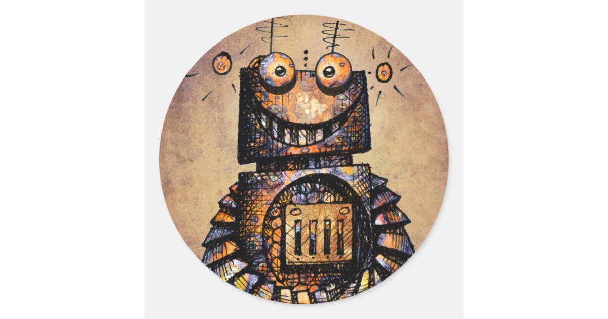 Little Robot Classic Round Sticker | Zazzle