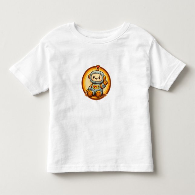 Little Robot Cute Retro Patch Toddler T-Shirt (Front)