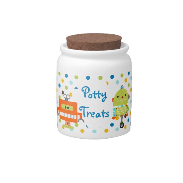 Little Robot Polka Dot Potty Treats Reward Candy Jar (Front)