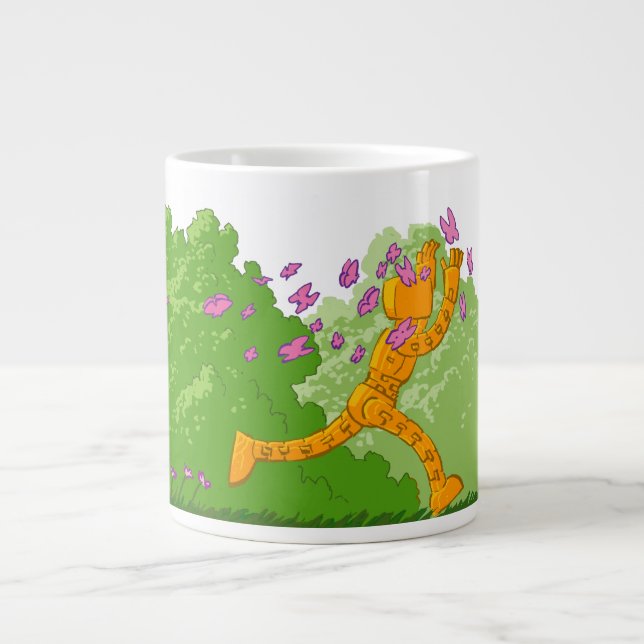 Little Robot Scared of Butterflies Giant Coffee Mug (Front)