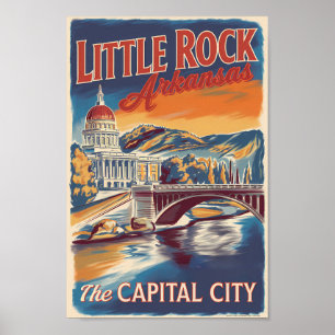 Little Rock Arkansas Painterly Travel Art Vintage Poster