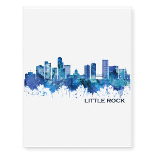 Little Rock Arkansas Skyline Blue Temporary Tattoos