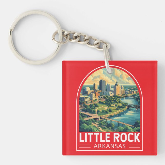 Little Rock Arkansas Travel Art Emblem Keychain (Front)
