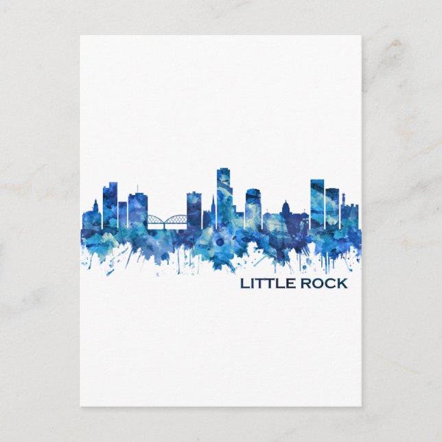 Little Rock Skyline Blue Invitation Postcard (Front)