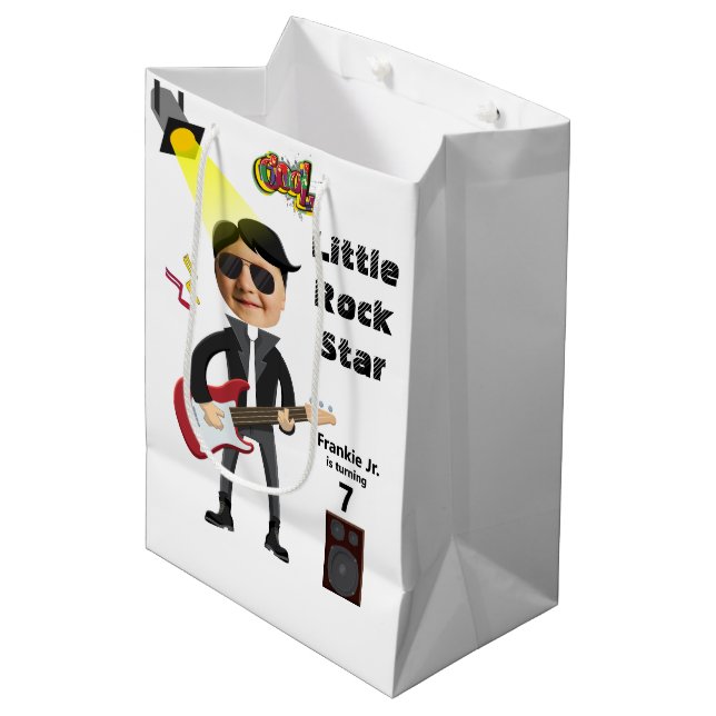 Little Rock Star Kids 🎸🤣 Guitar Champion Medium Gift Bag (Front Angled)