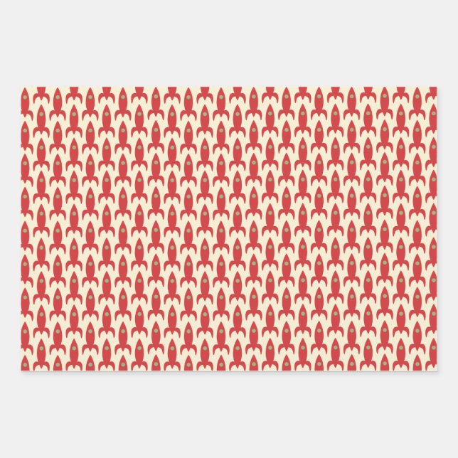 Little Rockets Retro Midcentury Modern Space Age Wrapping Paper Sheets (Front)