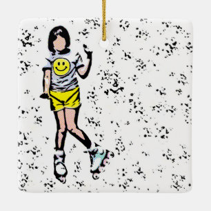 Little Rollerblader Girl  Ceramic Ornament