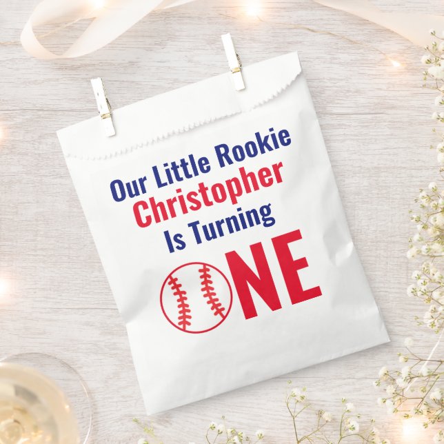 Little Rookie Baseball 1st Birthday Favor Bag (Clipped)