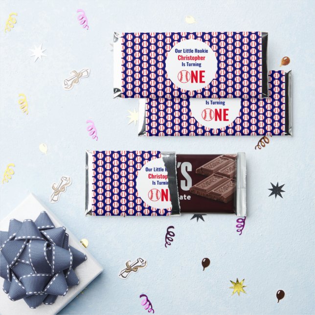 Little Rookie Baseball 1st Birthday Hershey Bar Favors (Front)