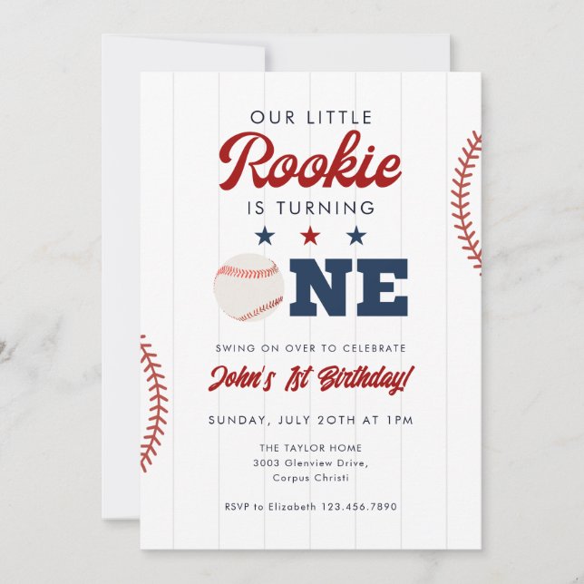 Little Rookie Baseball 1st Birthday Invitation (Front)