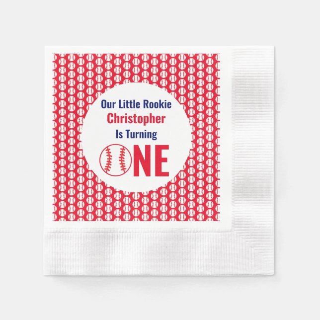 Little Rookie Baseball 1st Birthday Napkins (Front)