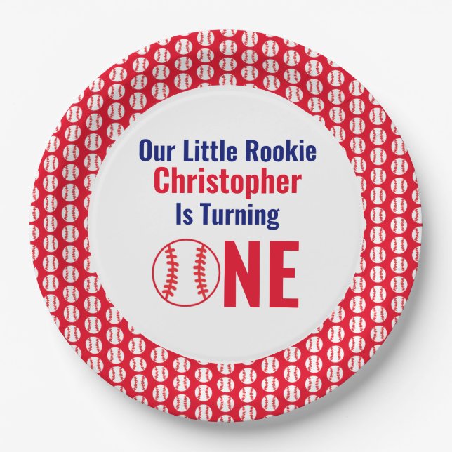 Little Rookie Baseball 1st Birthday Paper Plates (Front)