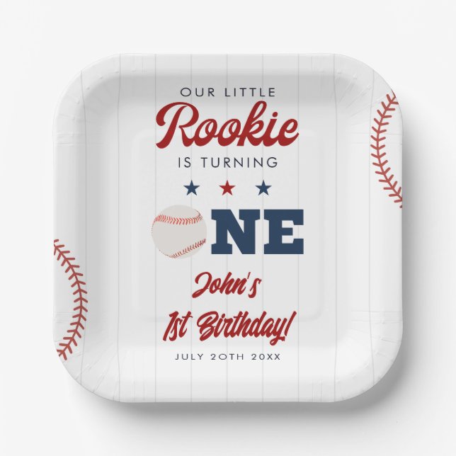 Little Rookie Baseball 1st Birthday Paper Plates (Front)