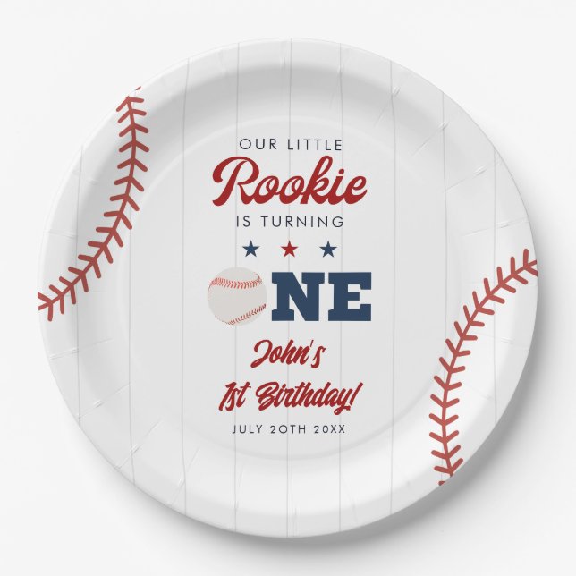 Little Rookie Baseball 1st Birthday Paper Plates (Front)